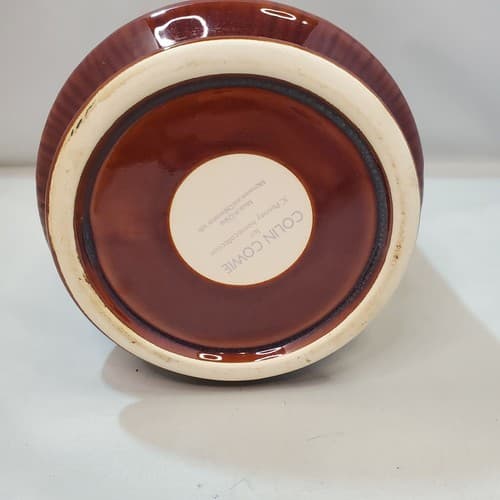 Vtg Colin Cowie JC Penney Footed Ceramic Canister Airtight Lid Brown Reeded - Thumbnail 7