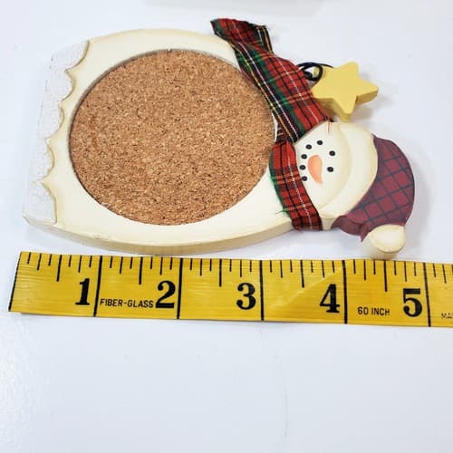 Snowman Coasters Wood and Cork Folk Art Style Set of 4 In Box Christmas Holiday - Thumbnail 6