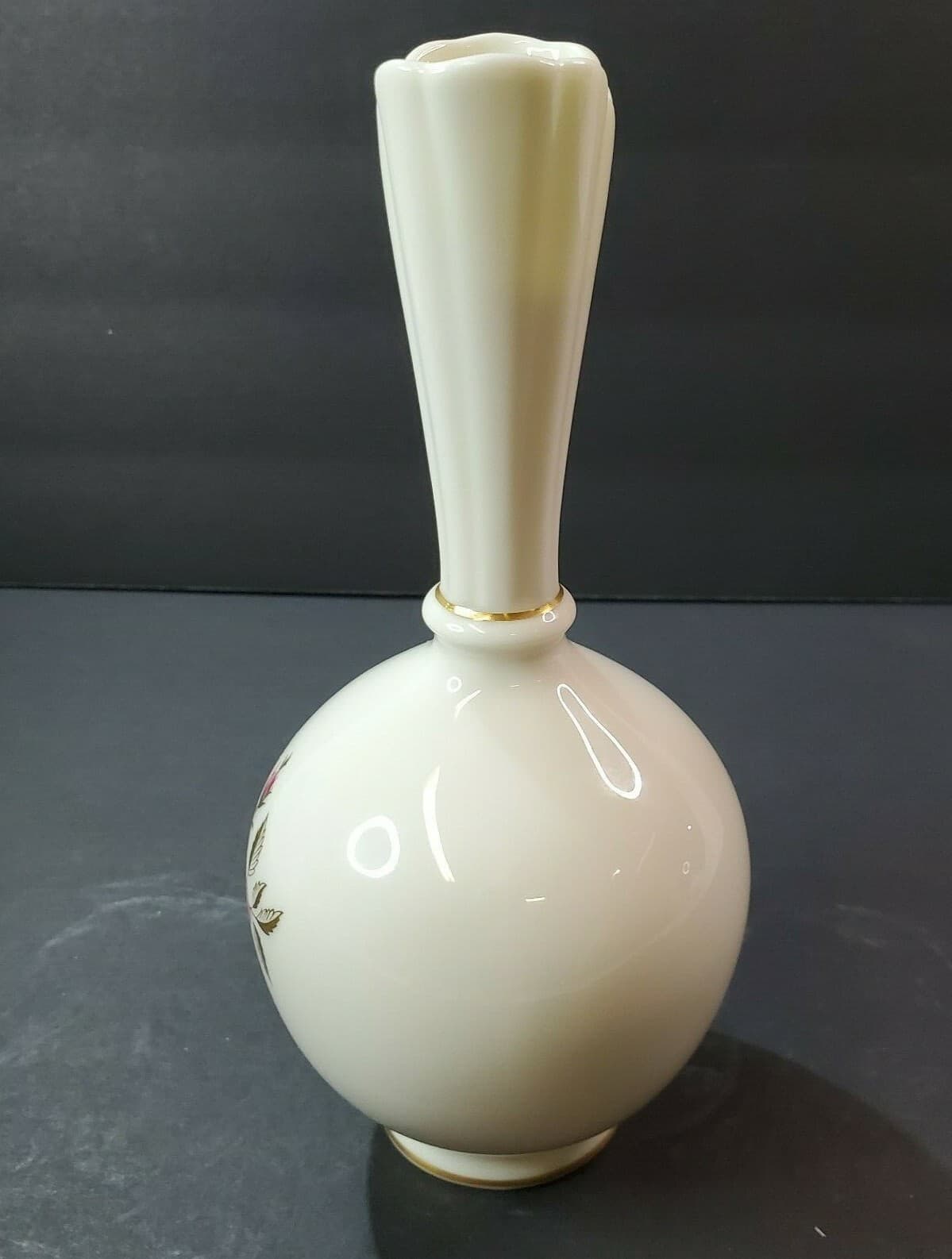 Vintage LENOX Bud Vase RHODORA Pattern Cream w/ Rose & Gold Trim 8" - Thumbnail 3