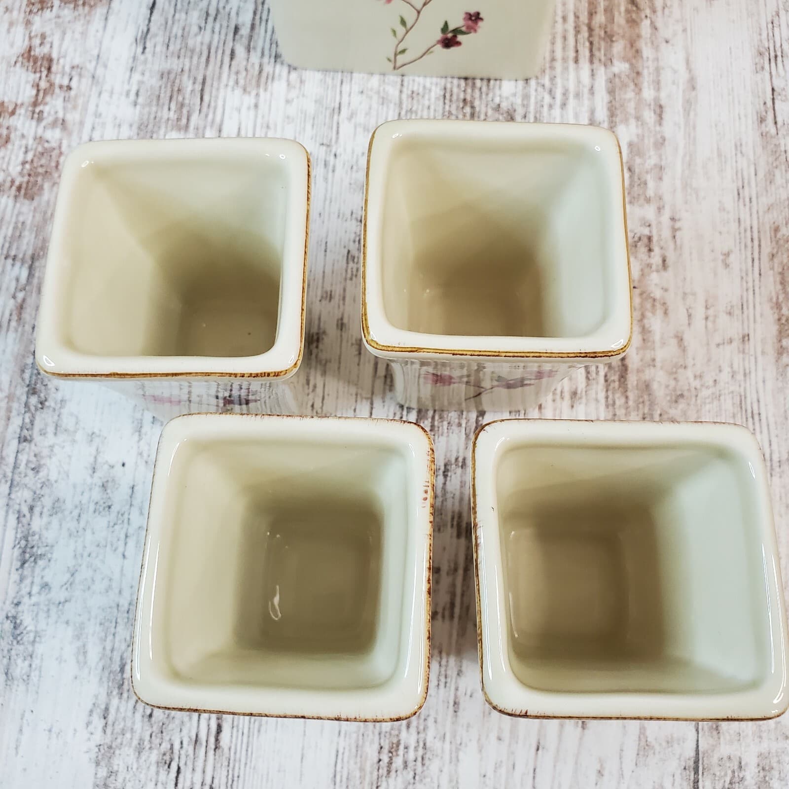 Pottery Barn 5 pc Cherry Blossom Design Sake Tea Set 4 Cups & Bottle Floral - Thumbnail 4