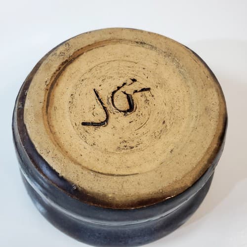Hand Thrown Rimmed Brown Milky Glazed Art Pottery Small Bowl Pot Artist Signed - Thumbnail 5