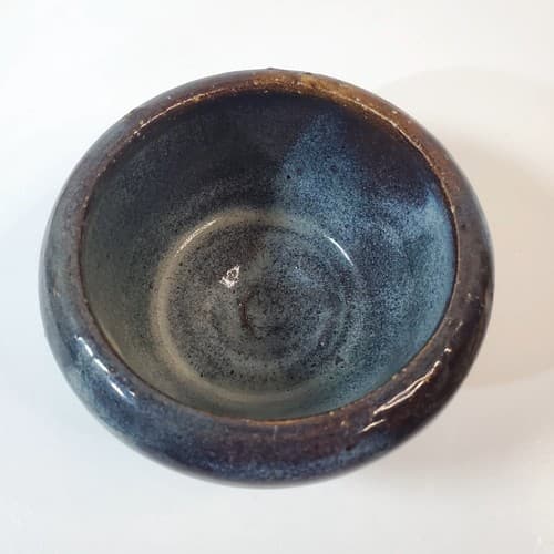 Hand Thrown Rimmed Brown Milky Glazed Art Pottery Small Bowl Pot Artist Signed - Thumbnail 2