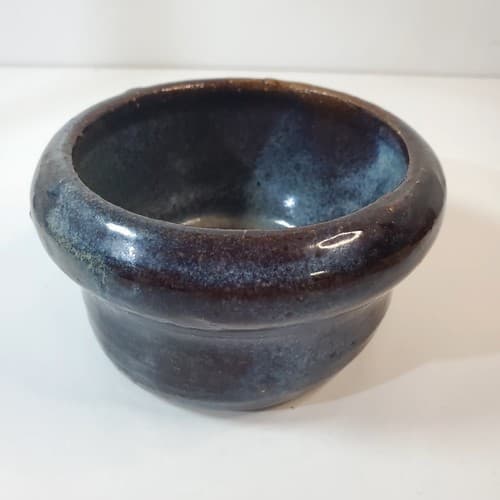 Hand Thrown Rimmed Brown Milky Glazed Art Pottery Small Bowl Pot Artist Signed