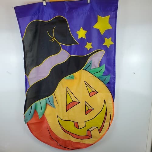 Vintage Halloween Pumpkin Jack-O-Lantern Applique Outdoor Flag Banner 28” X 44”