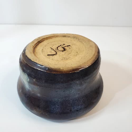 Hand Thrown Rimmed Brown Milky Glazed Art Pottery Small Bowl Pot Artist Signed - Thumbnail 4