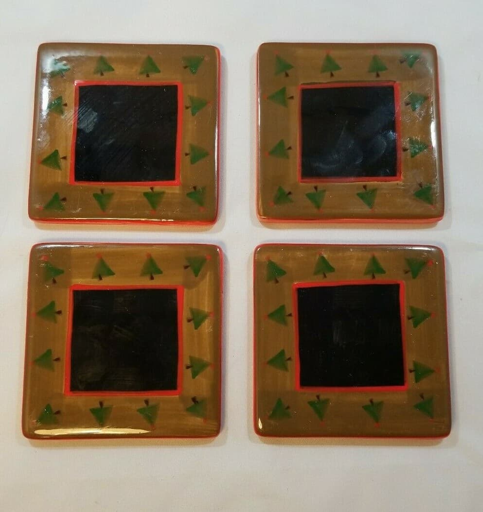 PFALTZGRAFF Camp Jingles Christmas Coasters Set of 4 Trees Holiday Folksy