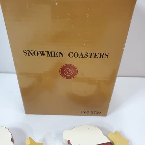 Snowman Coasters Wood and Cork Folk Art Style Set of 4 In Box Christmas Holiday - Thumbnail 5
