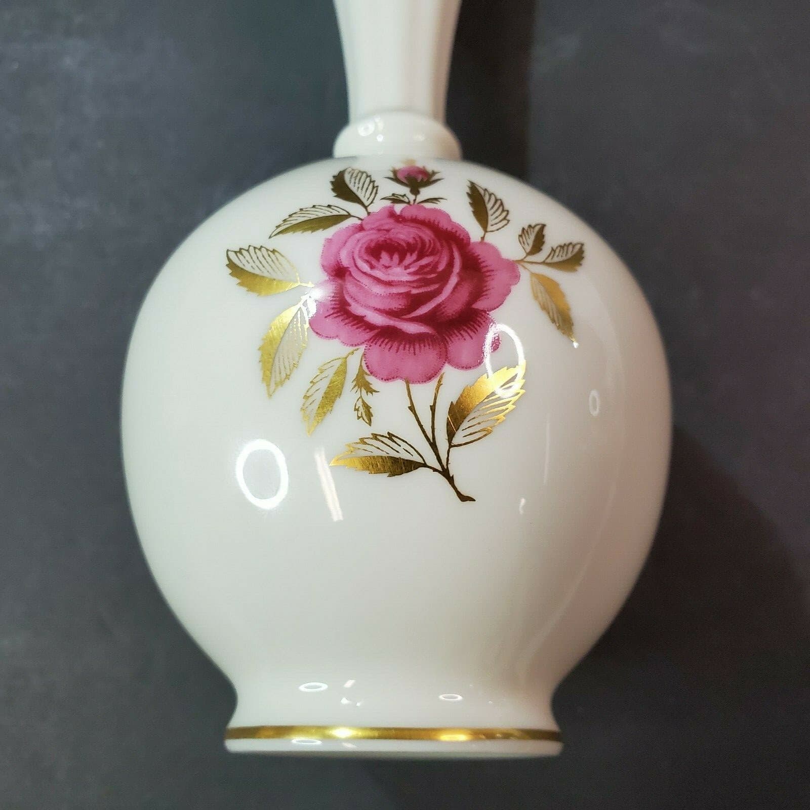 Vintage LENOX Bud Vase RHODORA Pattern Cream w/ Rose & Gold Trim 8" - Thumbnail 8