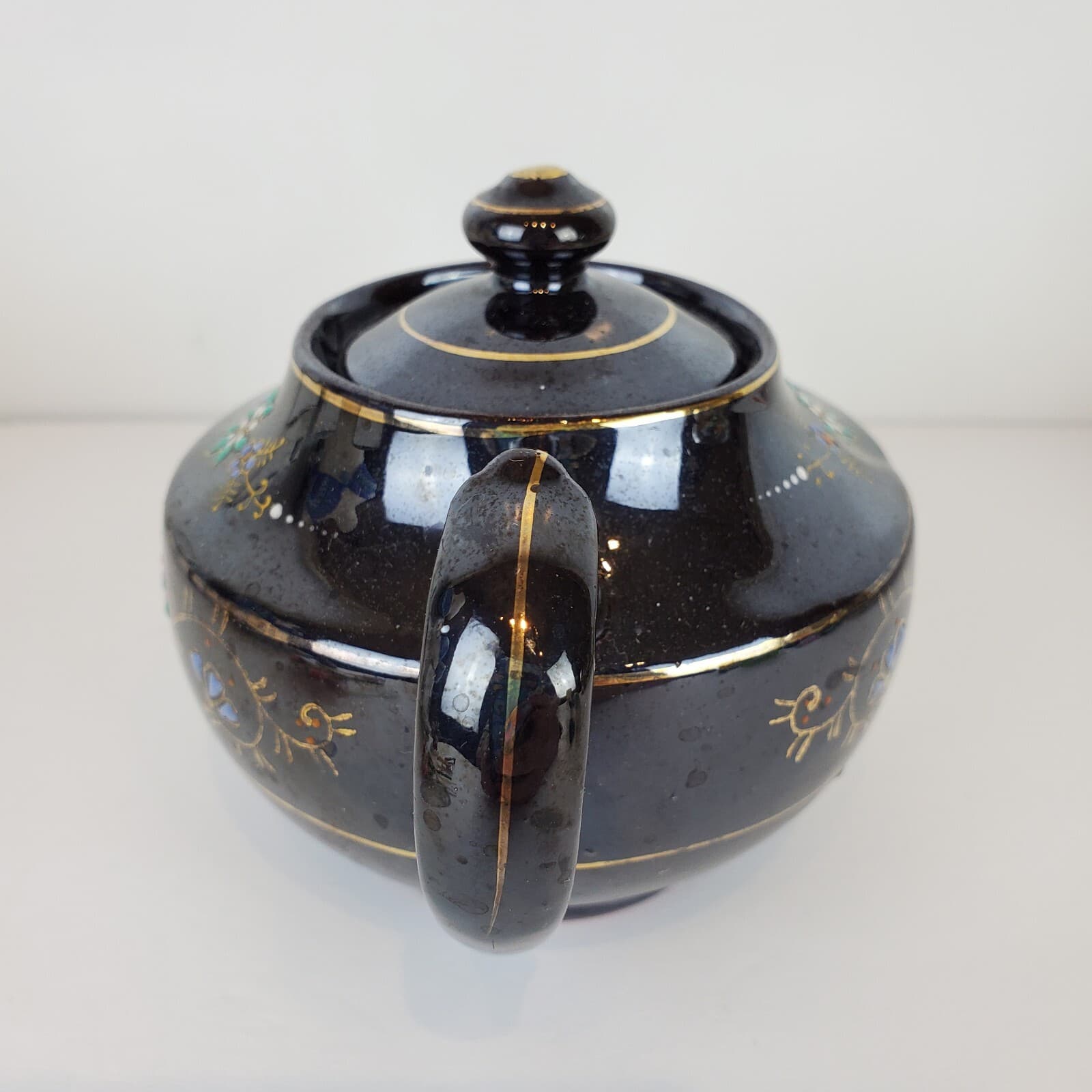 Vtg Small Japanese Teapot Made In Occupied Japan Moriage Hand Painted Redware - Thumbnail 7