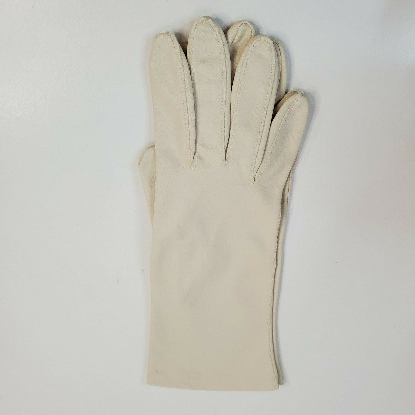 Vintage Van Raalte Beige Nylon Gloves Stitching Soft Size 7 1/2" Philippines - Thumbnail 3