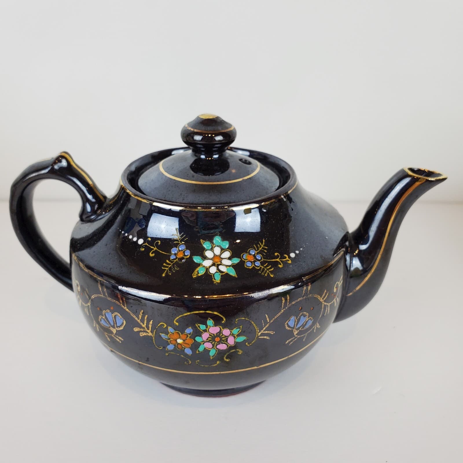 Vtg Small Japanese Teapot Made In Occupied Japan Moriage Hand Painted Redware - Thumbnail 5