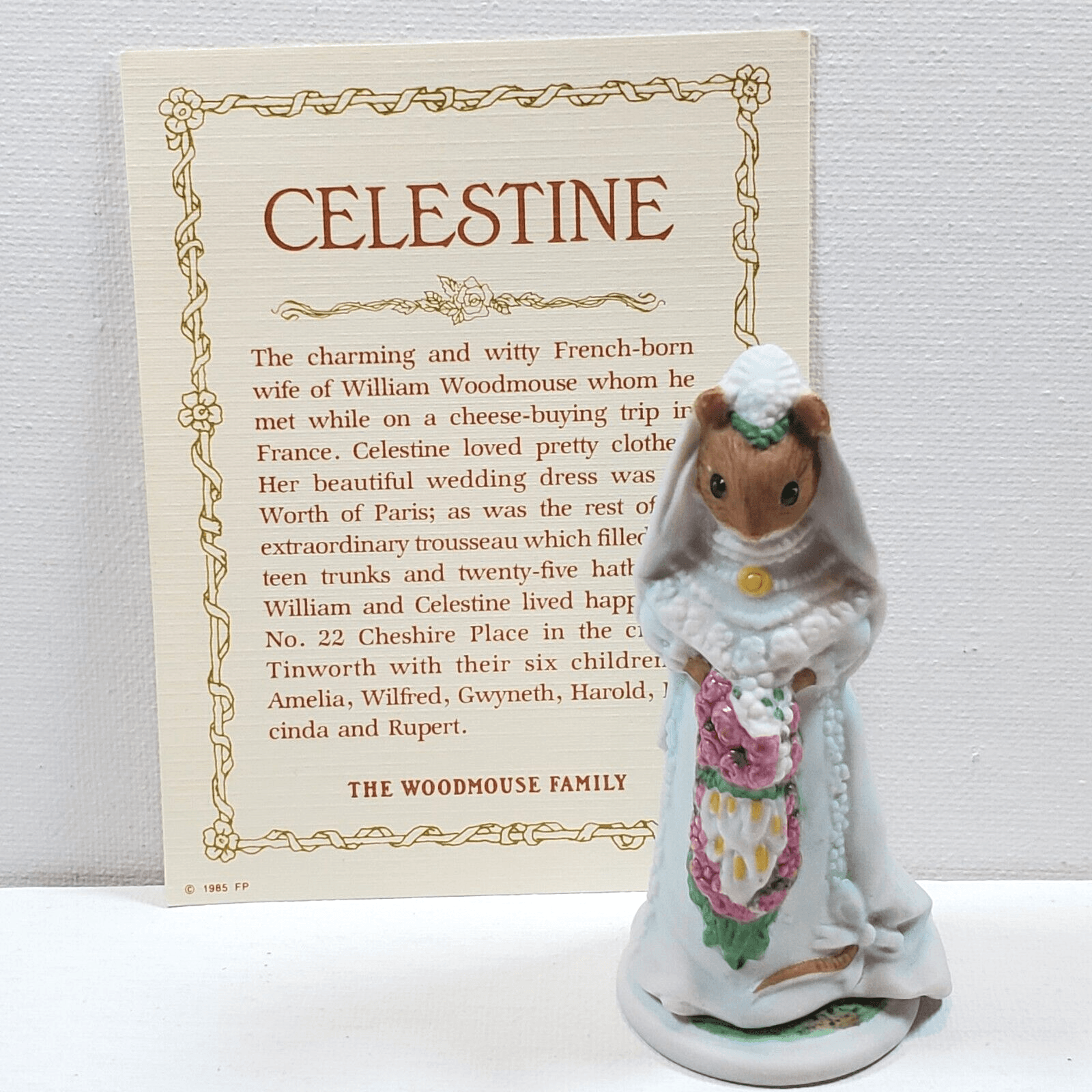 Vtg 1985 Woodmouse Family Celestine Mouse Figurine With Name Card Franklin Mint