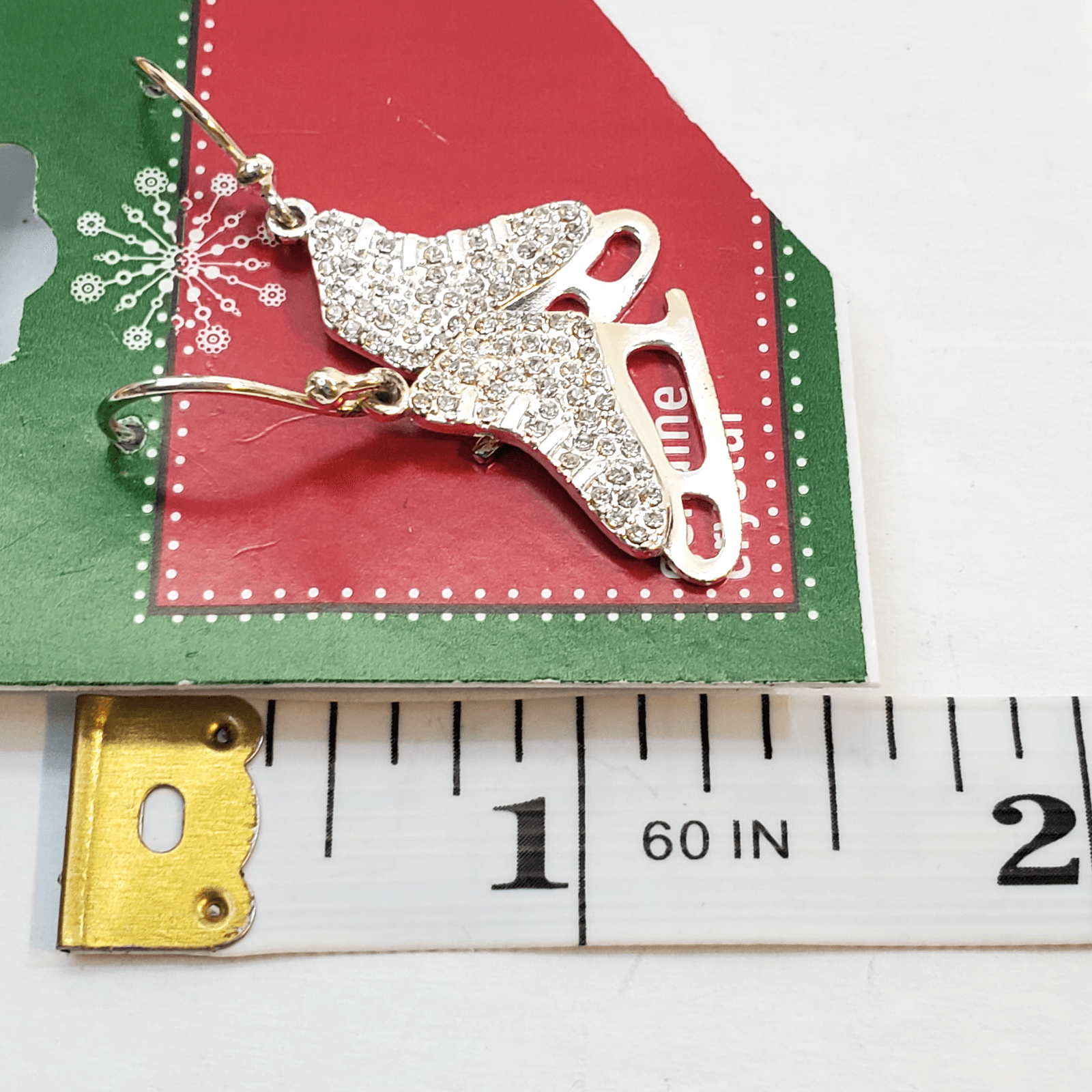 Fine Silver Plated with Genuine Crystals Ice Skates Skater Hook Pierced Earrings - Thumbnail 3