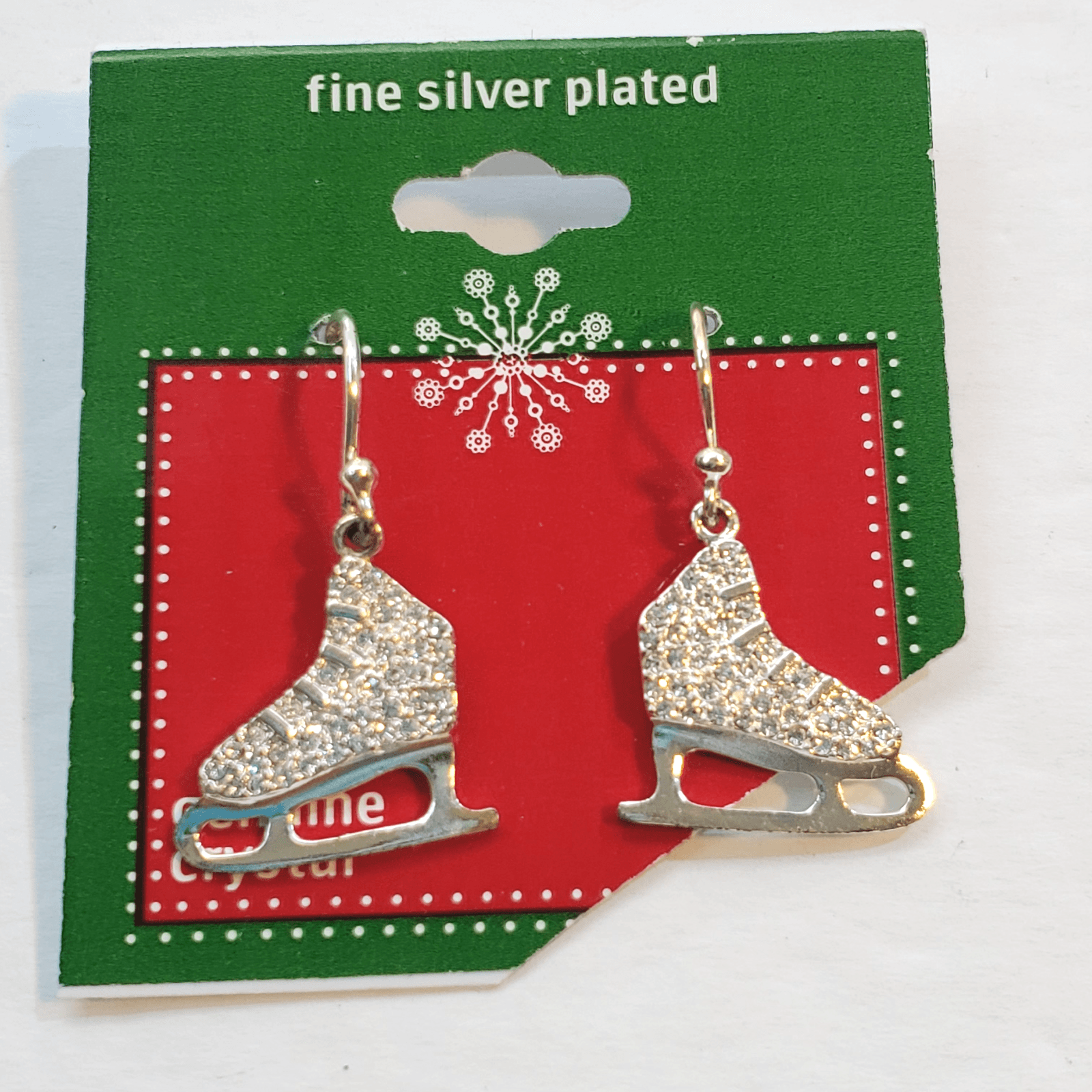 Fine Silver Plated with Genuine Crystals Ice Skates Skater Hook Pierced Earrings