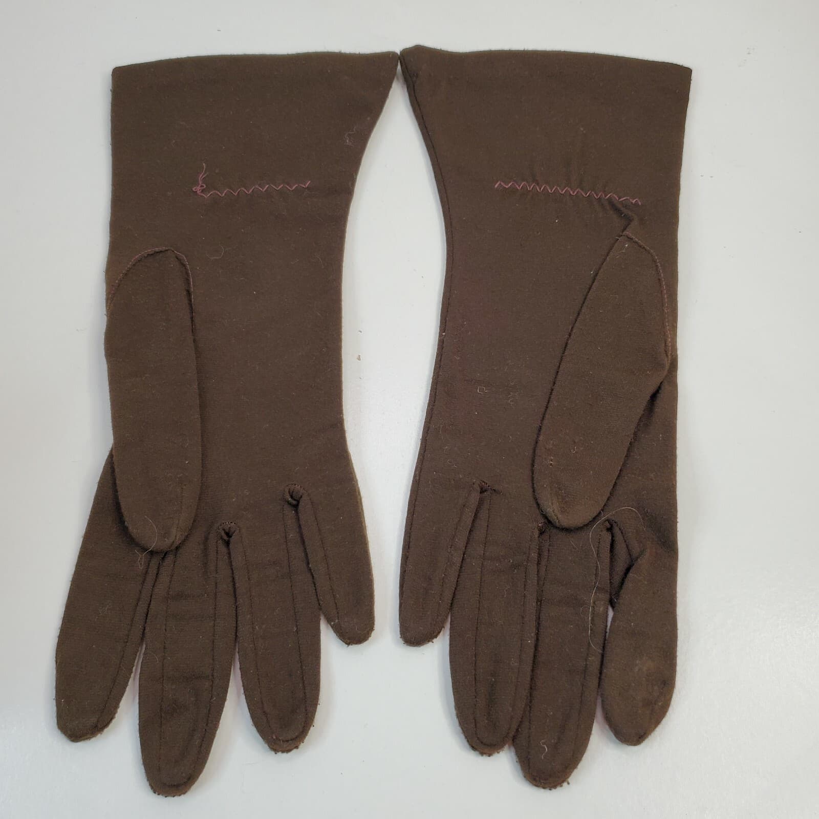 Vintage Van Raalte Brown Nylon Gloves Stitching Soft Size 7 1/2" Philippines - Thumbnail 2