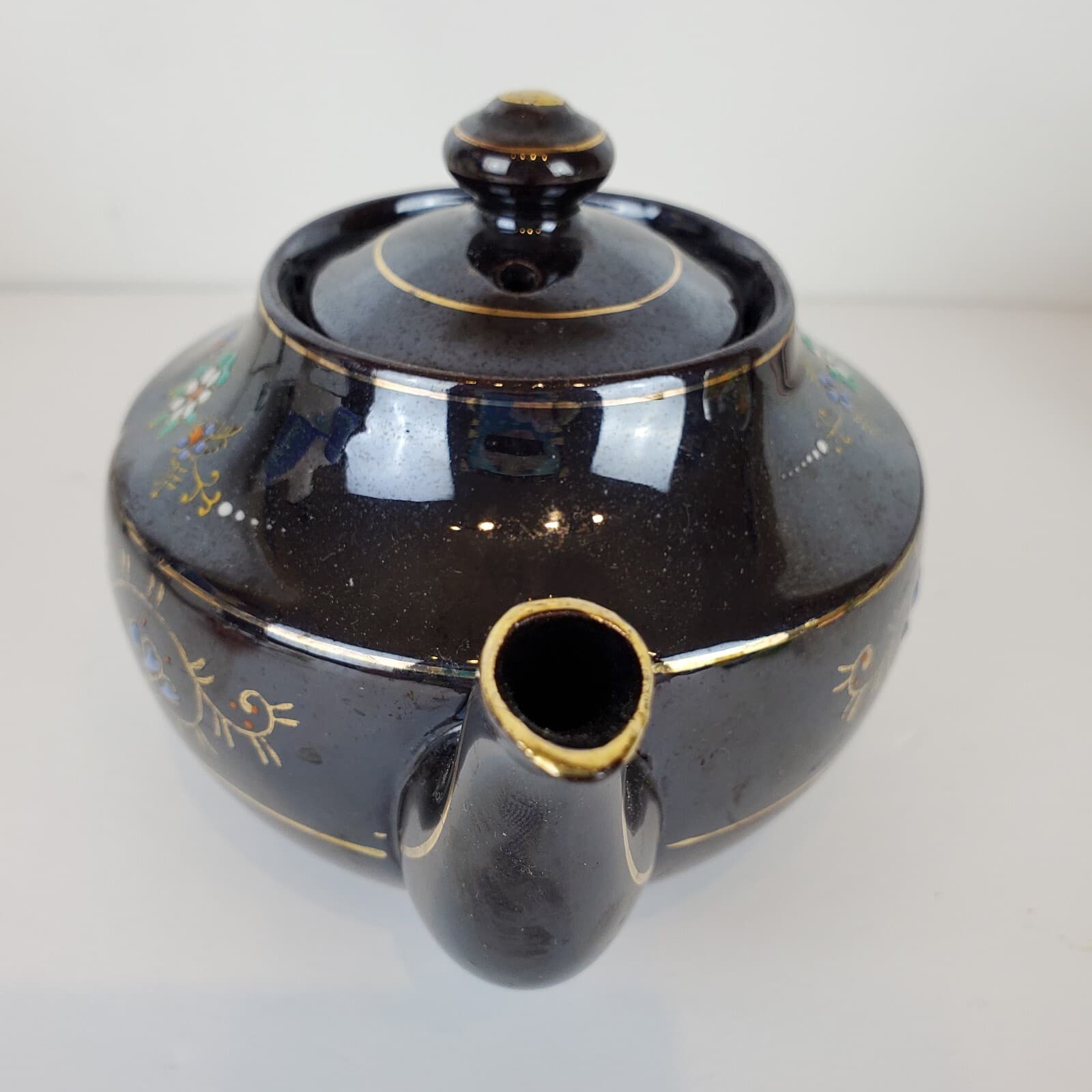 Vtg Small Japanese Teapot Made In Occupied Japan Moriage Hand Painted Redware - Thumbnail 4