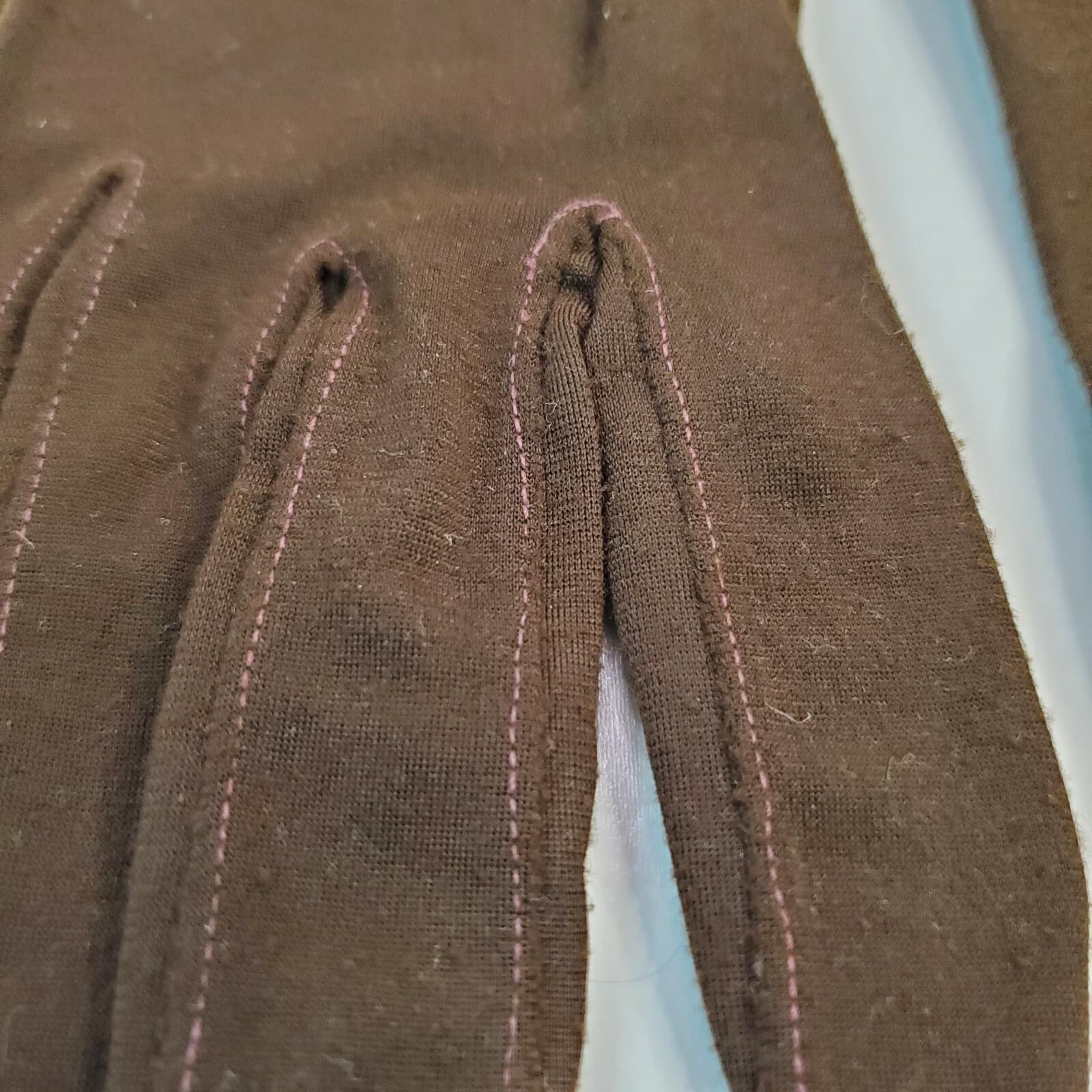 Vintage Van Raalte Brown Nylon Gloves Stitching Soft Size 7 1/2" Philippines - Thumbnail 3