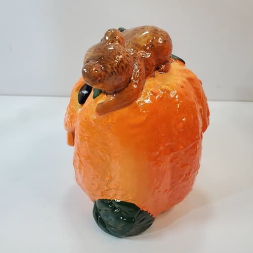 1988 Brinn's Halloween Jack O Lantern w/ Bear Ceramic Tea Light Holder Taiwan - Thumbnail 6