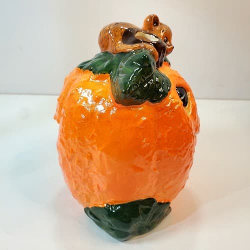 1988 Brinn's Halloween Jack O Lantern w/ Bear Ceramic Tea Light Holder Taiwan - Thumbnail 3