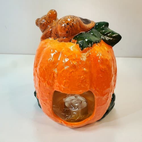 1988 Brinn's Halloween Jack O Lantern w/ Bear Ceramic Tea Light Holder Taiwan - Thumbnail 4