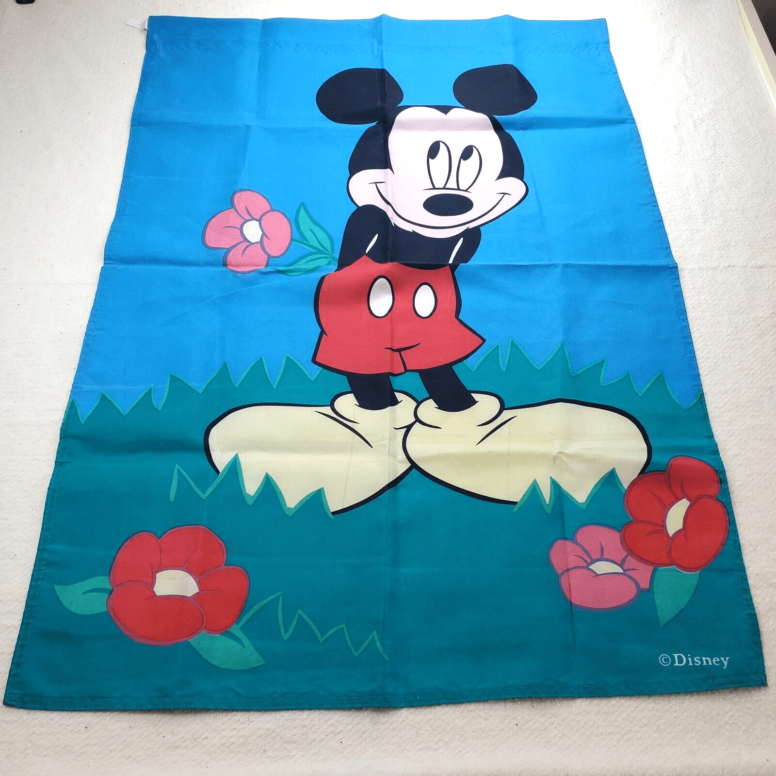 Vintage Disney Mickey Mouse Spring Flowers Outdoor Flag Banner 29” X 41” Korea