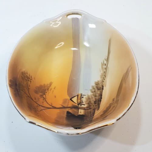 Vintage Hand Painted Nippon Decorative Oval Porcelain Dish Bowl Lake House Scene - Thumbnail 5