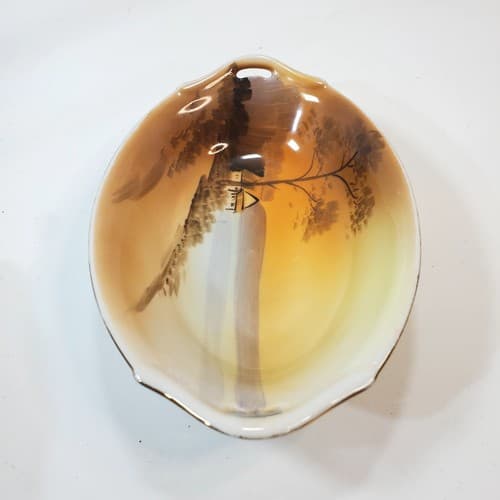 Vintage Hand Painted Nippon Decorative Oval Porcelain Dish Bowl Lake House Scene - Thumbnail 3