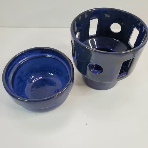 Potters Pottenbakkerij Blue Pottery Candle Wax Melt Holder Pot Bowl Art Pottery - Thumbnail 4