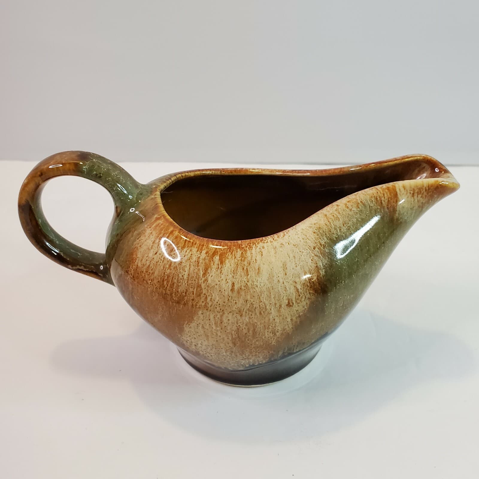 Vintage DRYDEN Pottery Handled Creamer Brown/Green Drip Glaze Style Type - Thumbnail 3