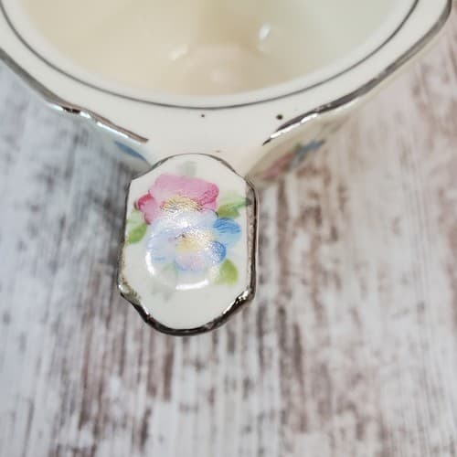 Vintage Carrollton USA Floral Silver Trim Creamer #146 Spring Flowers - Thumbnail 3