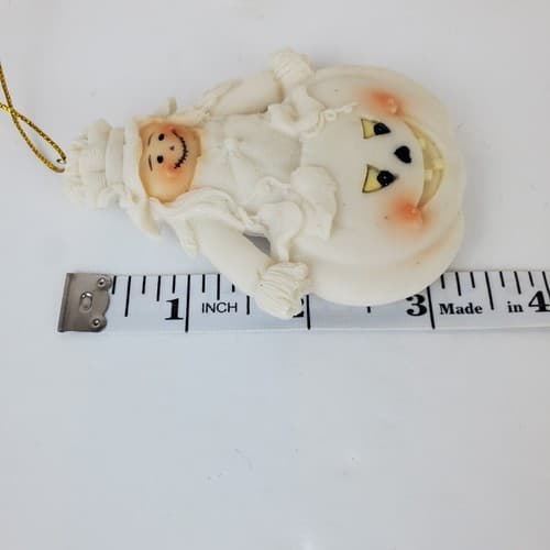 4 Vintage Witch Scarecrow Pumpkin Ceramic Resin Halloween Ornaments Off White - Thumbnail 7