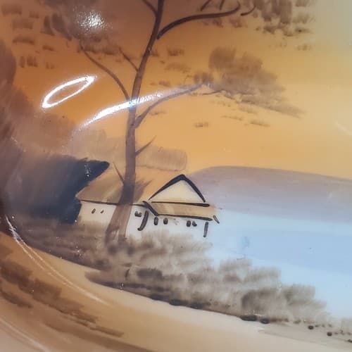 Vintage Hand Painted Nippon Decorative Oval Porcelain Dish Bowl Lake House Scene - Thumbnail 4