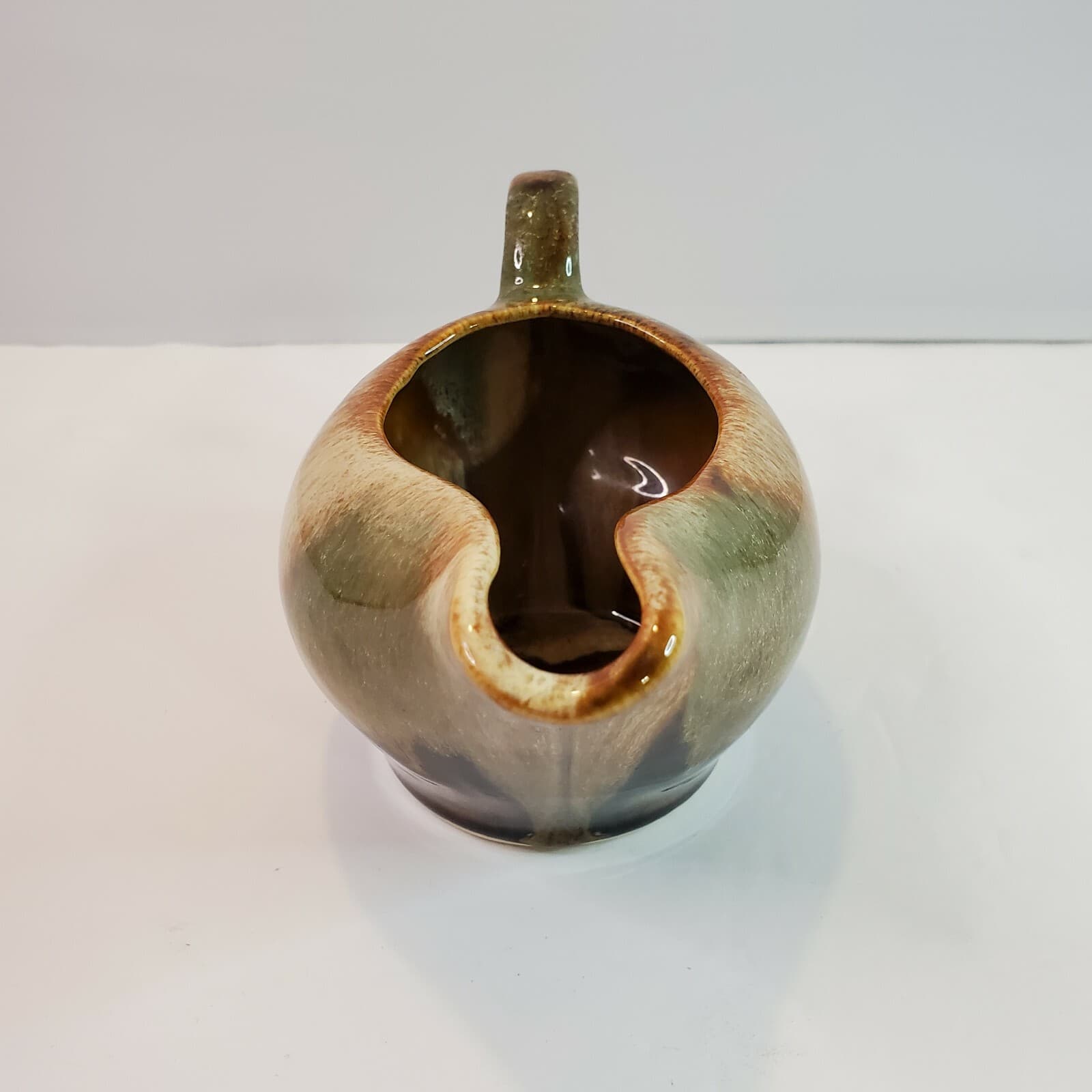 Vintage DRYDEN Pottery Handled Creamer Brown/Green Drip Glaze Style Type - Thumbnail 4
