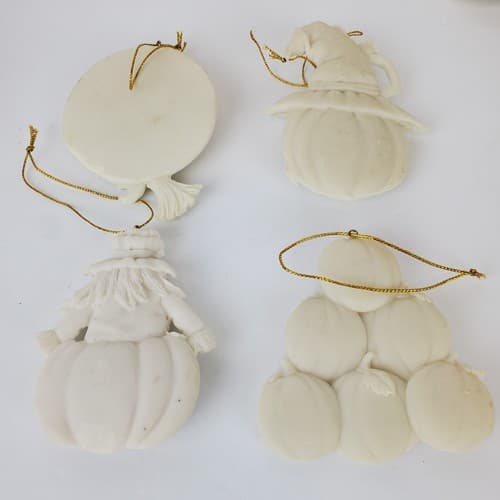 4 Vintage Witch Scarecrow Pumpkin Ceramic Resin Halloween Ornaments Off White - Thumbnail 6