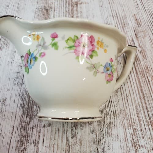 Vintage Carrollton USA Floral Silver Trim Creamer #146 Spring Flowers - Thumbnail 5