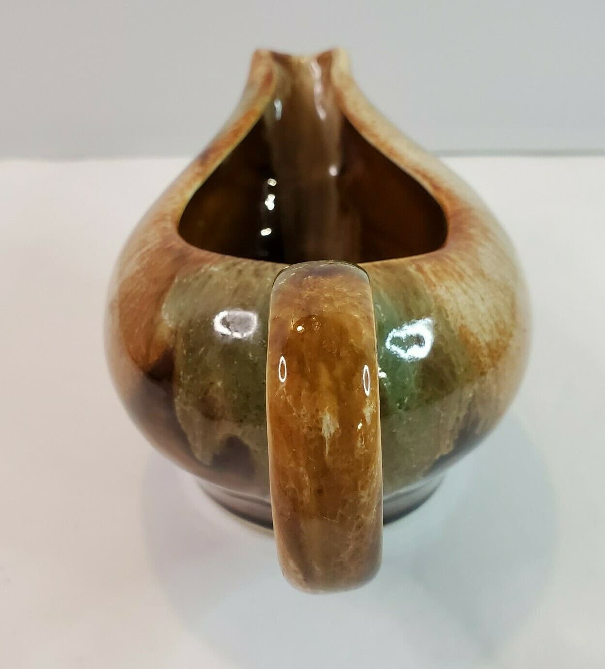 Vintage DRYDEN Pottery Handled Creamer Brown/Green Drip Glaze Style Type - Thumbnail 2