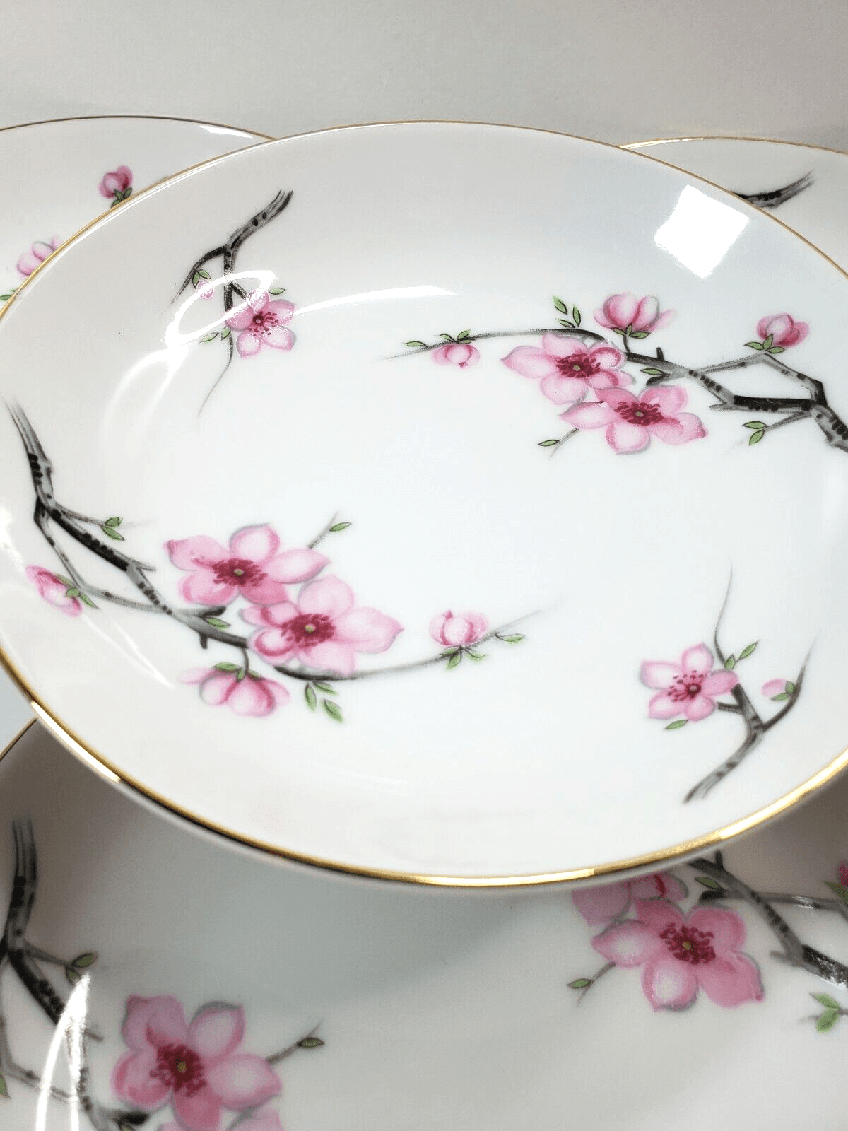 Vintage Diamond China CHERRY BLOSSOM made In Japan Berry Bowls 5.5" Set of 4 - Thumbnail 4