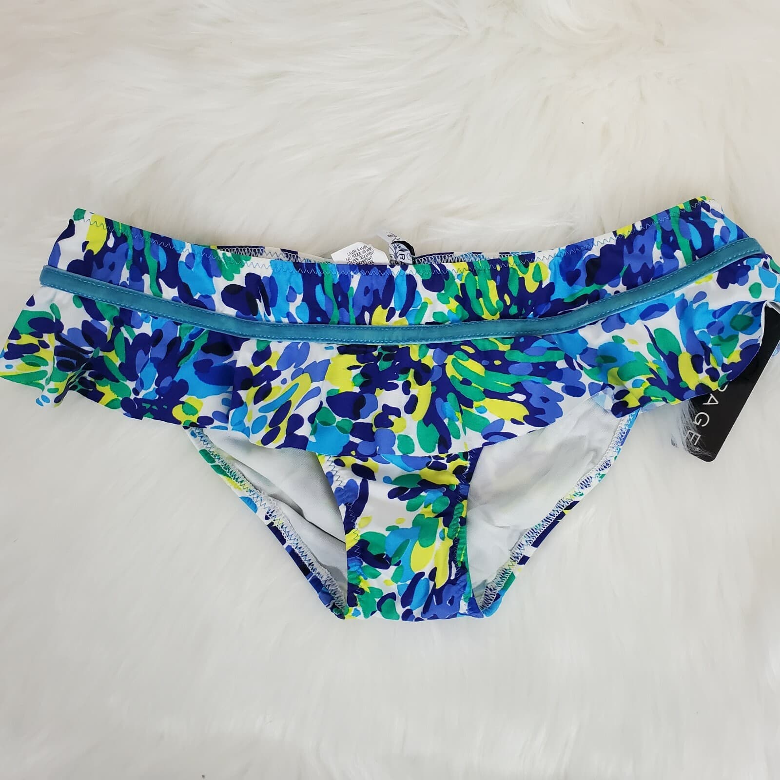 Rampage Swim Ruffle Paint Splatter Print Bikini Bottom Size Small Blue Yellow - Thumbnail 4