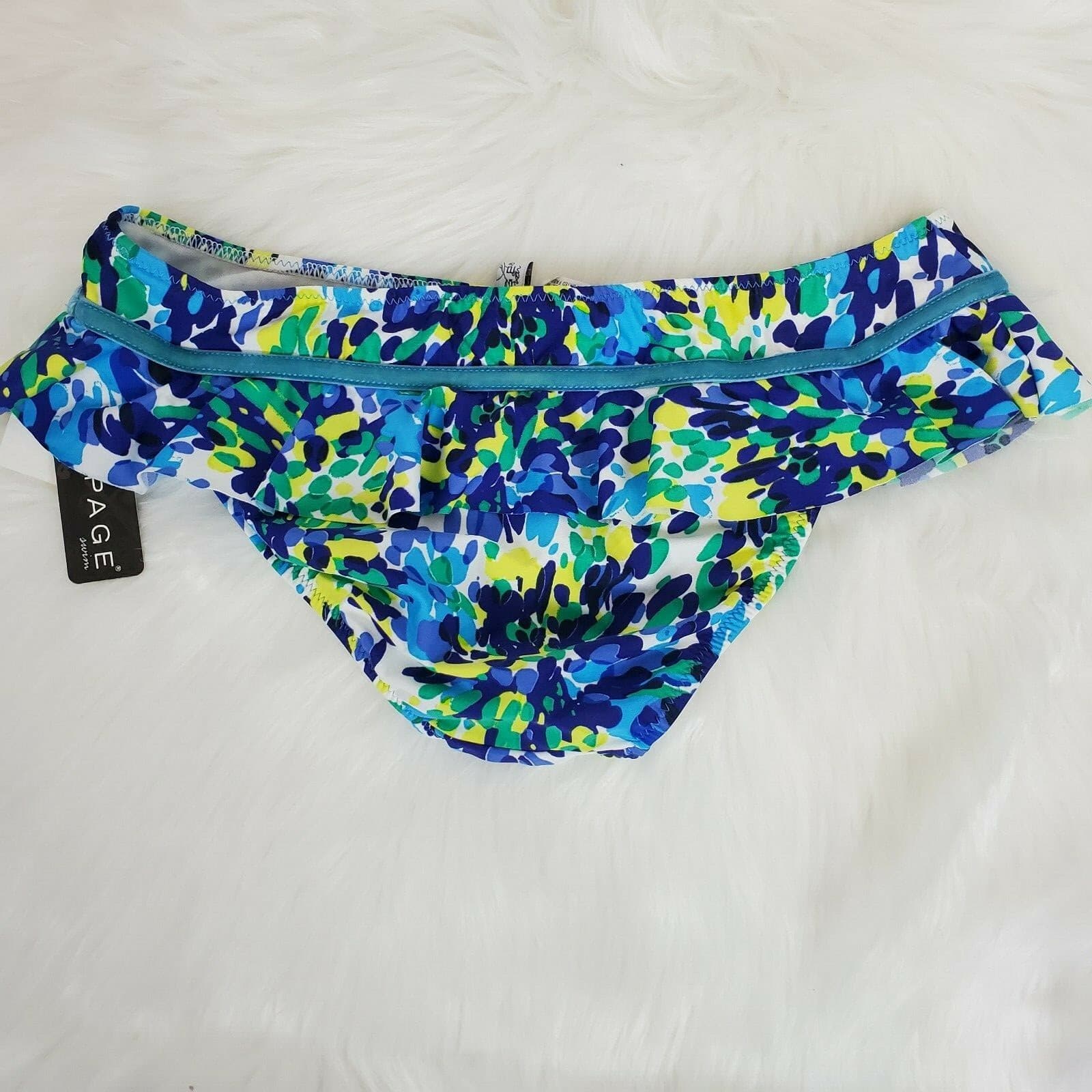 Rampage Swim Ruffle Paint Splatter Print Bikini Bottom Size Small Blue Yellow - Thumbnail 5