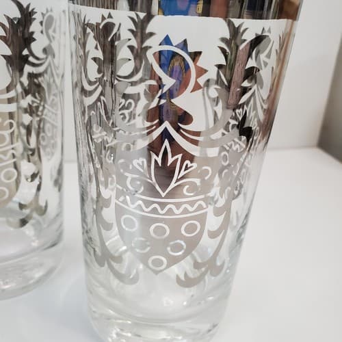 Vintage MCM Kimiko Silver Guardian Crest Cocktail Highball Glass Barware Knight - Thumbnail 2