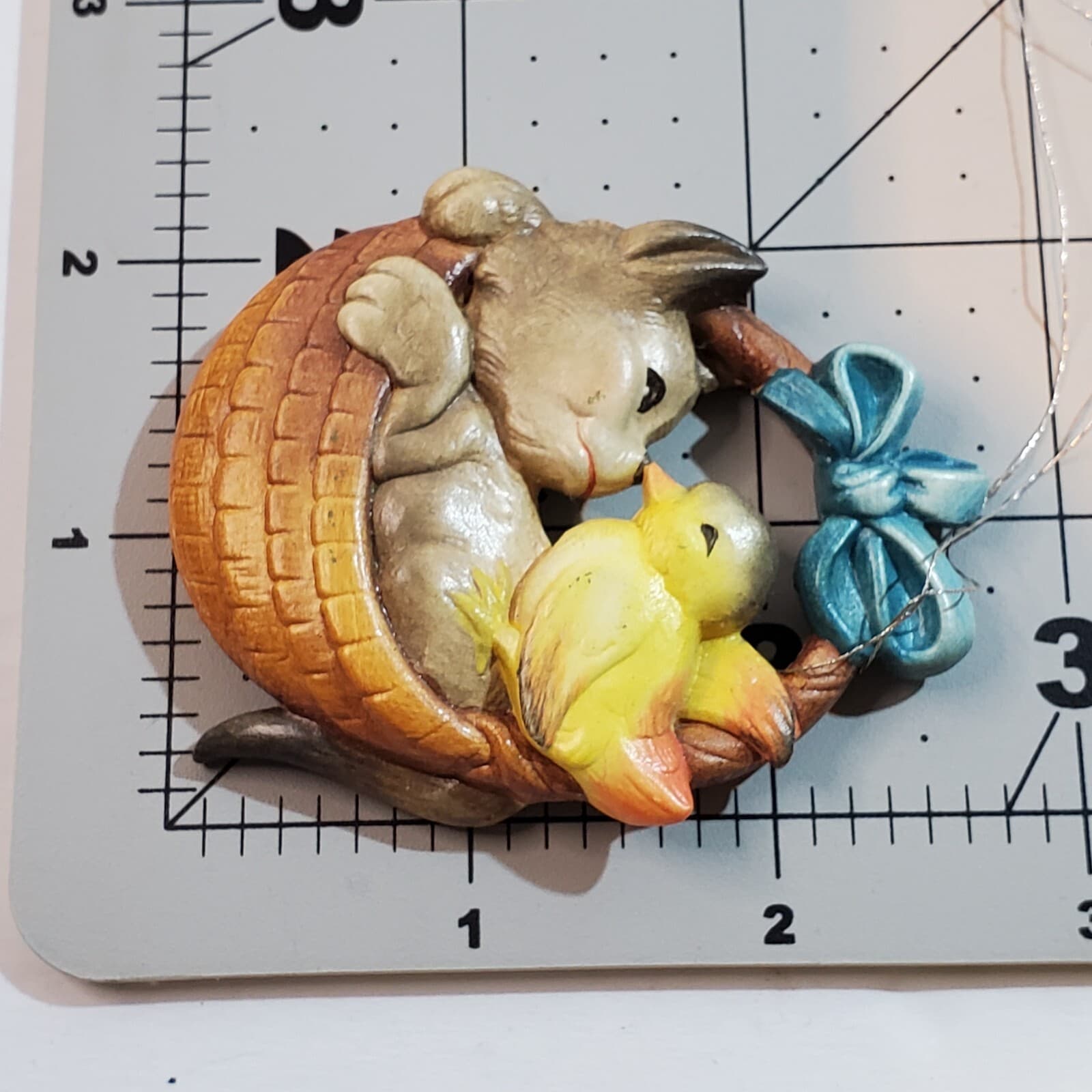 Vintage Anri Juan Ferrandiz Italy Chick and Kitten In Basket Christmas Ornament - Thumbnail 5