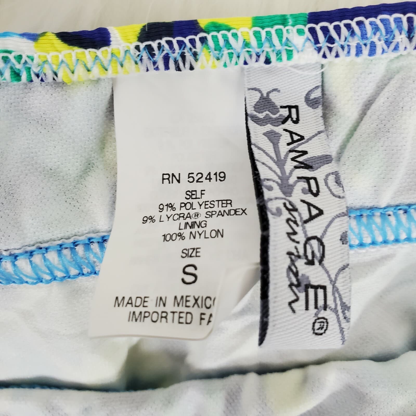 Rampage Swim Ruffle Paint Splatter Print Bikini Bottom Size Small Blue Yellow - Thumbnail 3