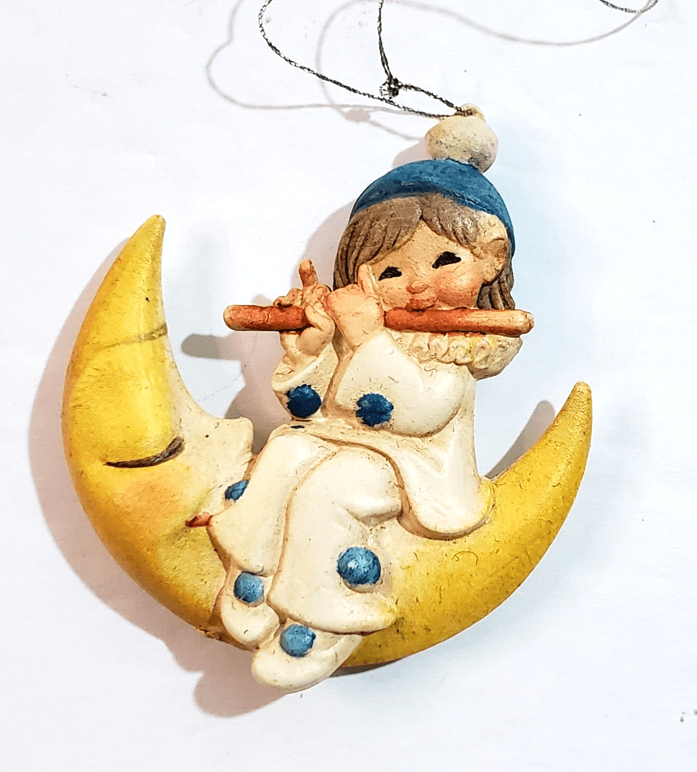 Vtg Anri Juan Ferrandiz Italy Mini Clown Moon Playing Flute Christmas Ornament