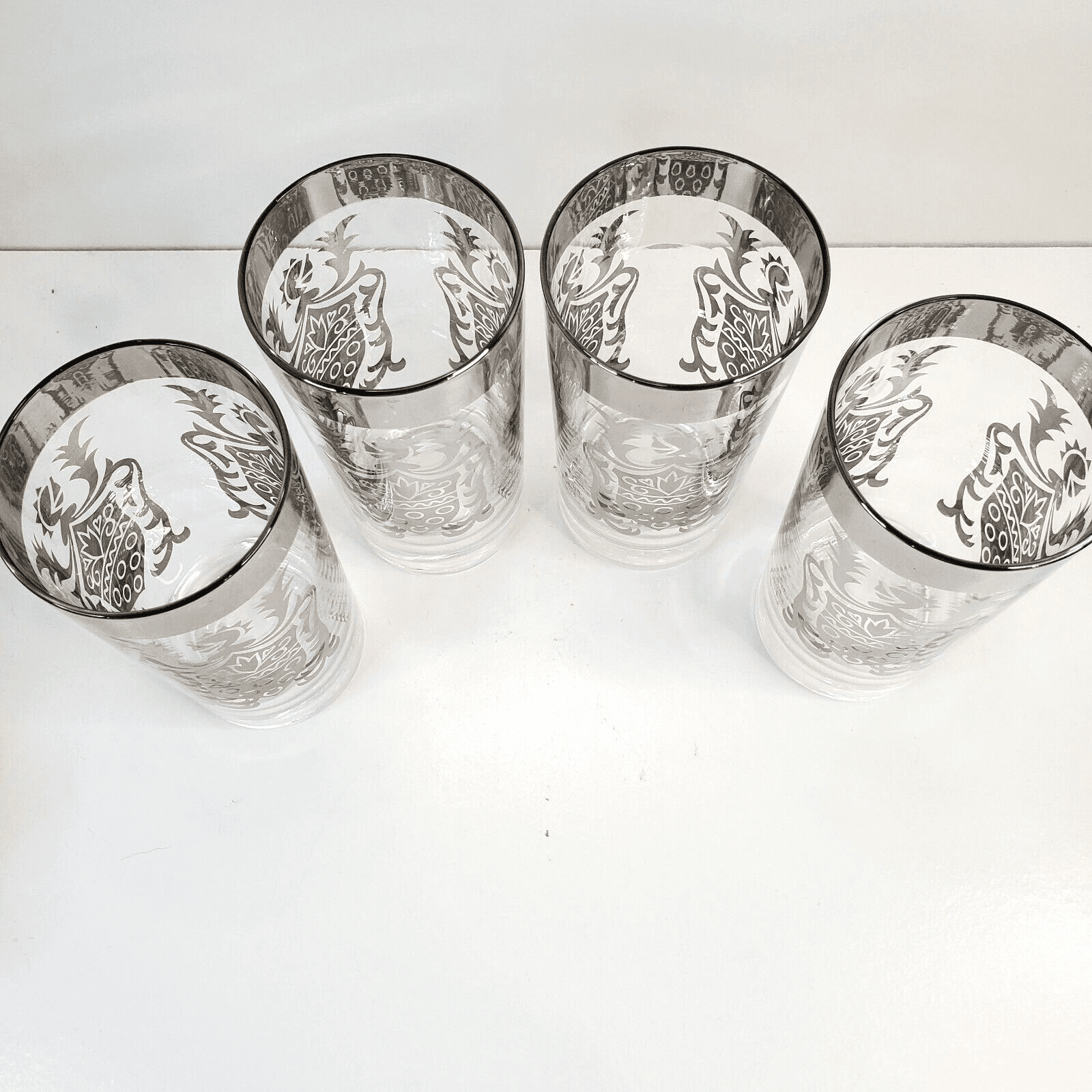 Vintage MCM Kimiko Silver Guardian Crest Cocktail Highball Glass Barware Knight - Thumbnail 3