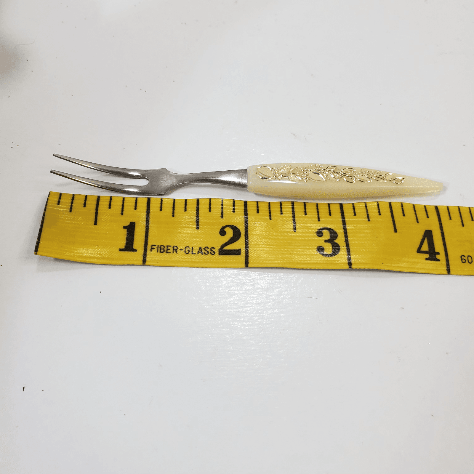 Vintage Cocktail Forks Stainless Celluloid Handles & Inlay Foil Japan 5 pcs 4" - Thumbnail 5