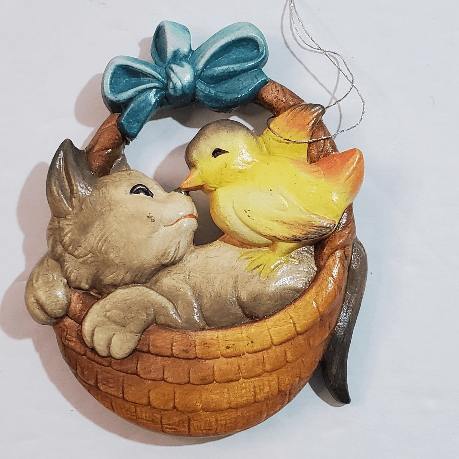 Vintage Anri Juan Ferrandiz Italy Chick and Kitten In Basket Christmas Ornament