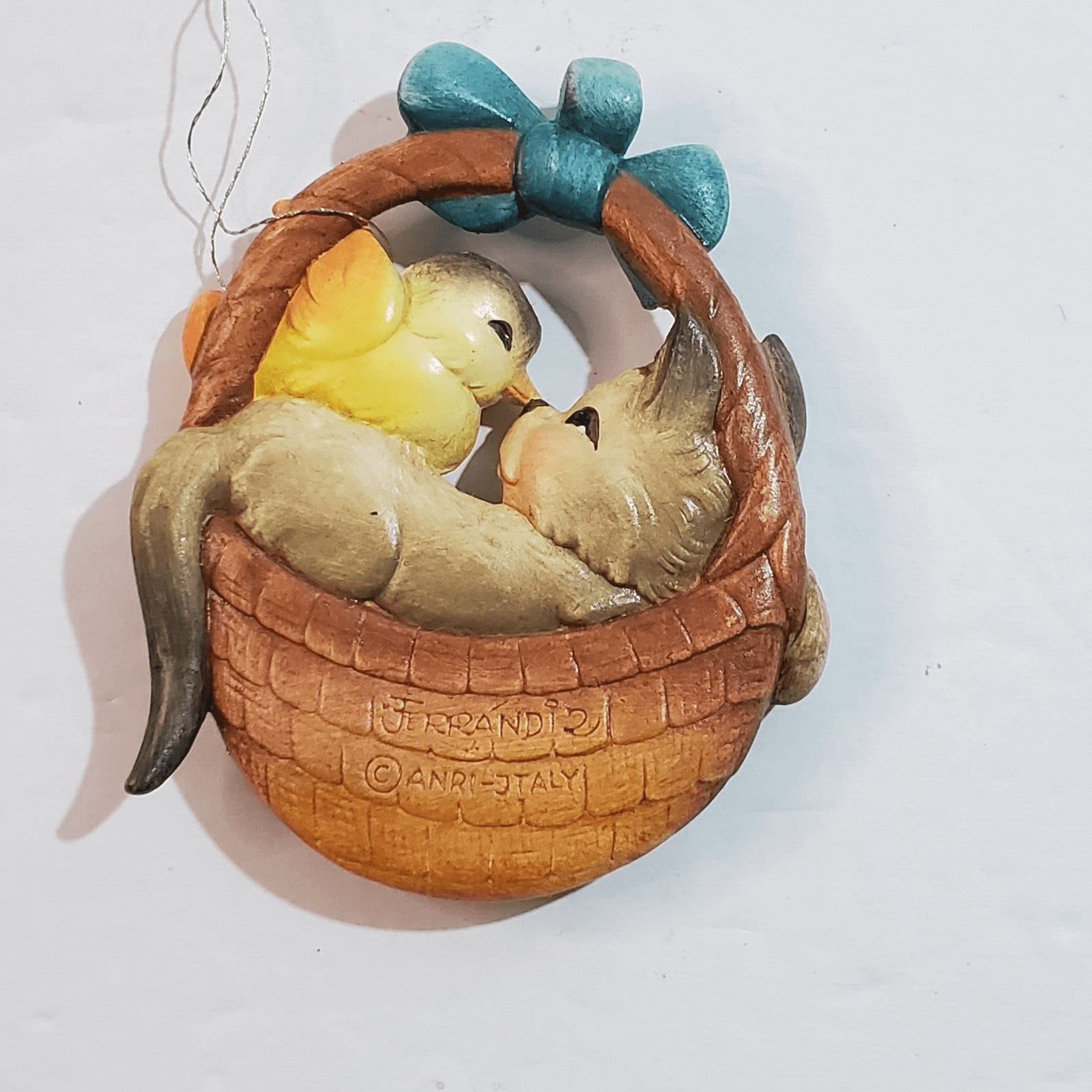 Vintage Anri Juan Ferrandiz Italy Chick and Kitten In Basket Christmas Ornament - Thumbnail 2