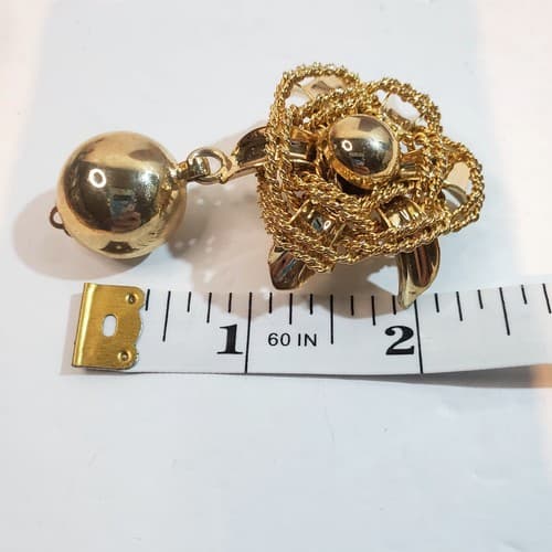 Vintage Art Deco Gold Tone Clip On Earrings Spider Web Look Design - Thumbnail 6