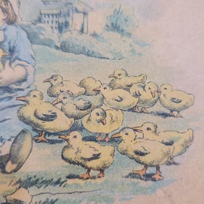 Antique Easter Postcard Joyous Eastertide Girl Bunny Colored Eggs Ducklings - Thumbnail 4