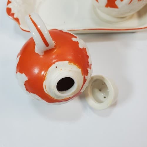 Vtg The Hinode Orange Salt Pepper Shaker on 6” Tray Japan 1950’s Cottage Retro - Thumbnail 6